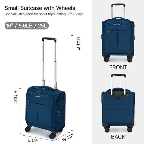 Hanke Underseat Carry On Luggage with Wheels, Lightweight Small Suitcase Airline Approved 16 Inch Softside Personal Item Travel Bag for Women Men, Compact Under Seat Luggage with Spinner Wheels.(Blue) - color: Blue