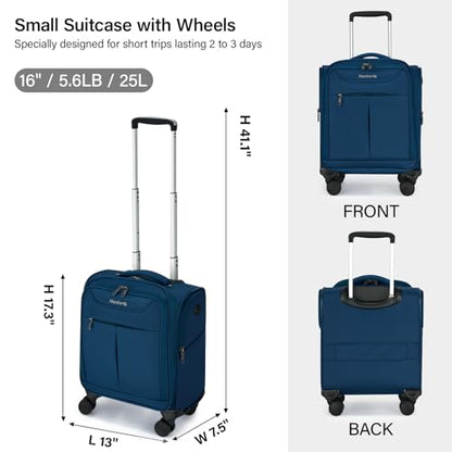 Hanke Underseat Carry On Luggage with Wheels, Lightweight Small Suitcase Airline Approved 16 Inch Softside Personal Item Travel Bag for Women Men, Compact Under Seat Luggage with Spinner Wheels.(Blue) - color: Blue
