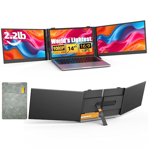 Triple Screen Laptop Extender - 14" Portable Monitor, Ultra-Thin FHD 1080P Travel Display | Plug & Play via USB-C/HDMI for Mac & Windows Laptops (13-17 inch), Lightweight 2.2lb Aluminum Design