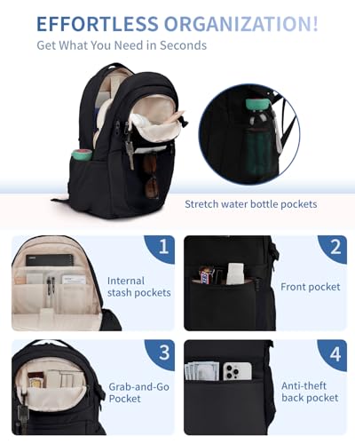 ECOHUB Travel Backpack for Men Women, 17.3 inch Suspended Laptop Backpack, Fashion Water-Resistant 28L Personal Item Bag with 12 Pockets for Causal, Work, Black - color: Black