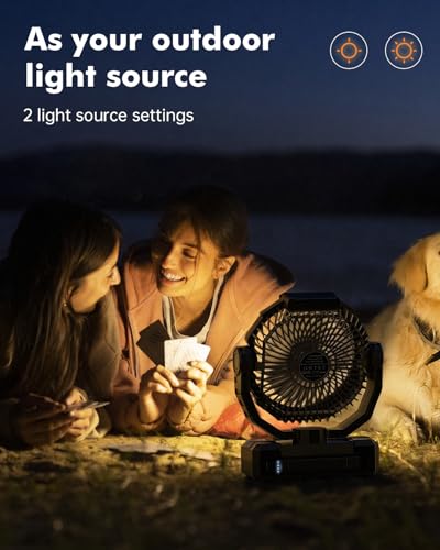 36000mAh Camping Fan, Detachable Rechargeable Portable Battery Fan | 98Hours, 4 Speeds, Timer Function, Light & Hook, Battery Operated Fan for Outdoor, Tent, Fishing, Travel, Hurricane, Jobsite - color: Black