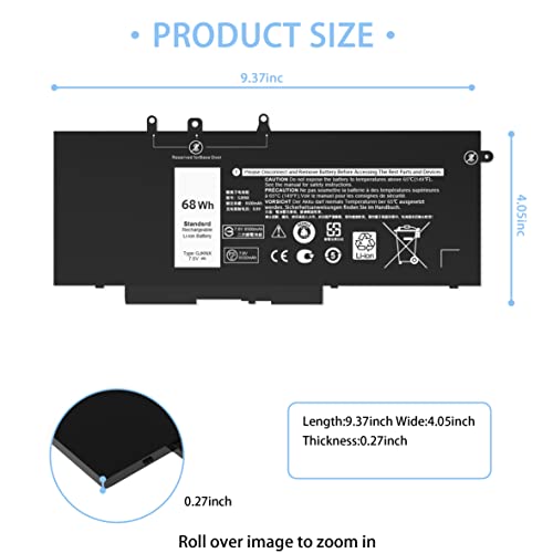 68WH GJKNX Battery Replacement for Dell Latitude 5480 5580 5490 5590 5280 5288 5488 5591 5491 5495 E5480 E5580 E5490 E5590 Precision 15 3520 3530 Series GD1JP DY9NT 5YHR4 451-BBZG 7.6V - size: 9.37*3.05*0.27inch GJKNX