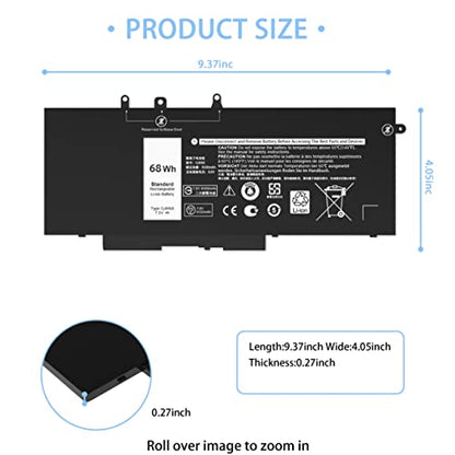 68WH GJKNX Battery Replacement for Dell Latitude 5480 5580 5490 5590 5280 5288 5488 5591 5491 5495 E5480 E5580 E5490 E5590 Precision 15 3520 3530 Series GD1JP DY9NT 5YHR4 451-BBZG 7.6V - size: 9.37*3.05*0.27inch GJKNX