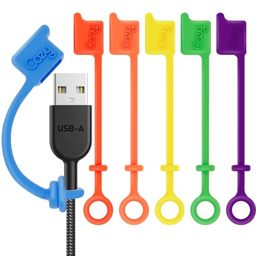 Cozy USB-A Dust Caps with Tether, Silicone Connector Protector, Anti-Lost Charging Cord Keeper for Power Adapters, Multi-Color, 6-Pack - color: USB-A (6) MULTI