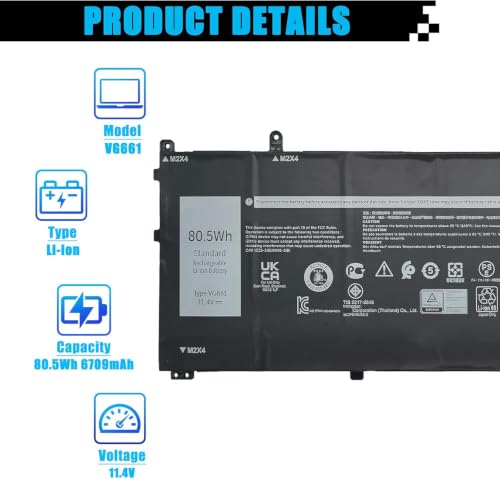 VG661 Laptop Battery Replacement for Dell Alienware X14 R1 / Alienware X14 R2 Series 0GD3C9 GD3C9 0V4N84 V4N84 31CP5/46/95-2 80.5Wh 6709mAh 6-Cell 11.4V