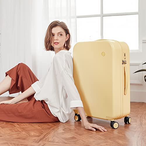 mixi Luggage Suitcase with Spinner Wheels, Hardside Rolling Suitcase PC with Cover & TSA Lock Lightweight Travel Case 24in Checked in, Lark Yellow - color: Lark Yellow, size: 24in Checked in