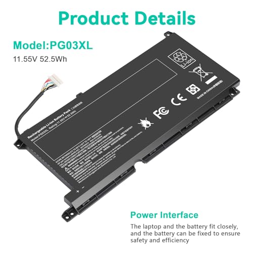 Futurebatt PG03XL Replacement for HP Pavilion Gaming Laptop 15-DK 15-dk0000 15-DK0125TX OMEN 5X FPC52 HSTNN-DB9G HSTNN-OB1I L48430-AC1 L48495-005 L48430-2C1 Notebook Batteries. - size: PG03XL 10.47×4.72×0.93 in