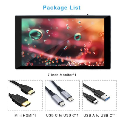 wisecoco 7 inch Portable Monitor 1080P FHD 60Hz Mini Pocket Touchscreen Display USB C HDMI Ultra Thin Lightweight IPS Second Screen Gaming for Raspberry Pi 5/4 PC/Laptop/PS5/XBOX/Switch
