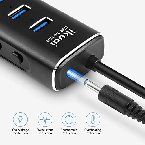 7-Port Powered USB 3.0 Hub with 2-in-1 Connector to Host | Aluminum USB Hub Splitter with AC Adapter LED On/Off Switches and 3.3ft Long Cable for Laptop, Mac, PC, Mobile HDD - size: 7-Port USB 3.0 Hub