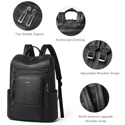 Shrrie Upgraded Large Travel Laptop Backpack with Laptop Compartmetn Fits 17 inch Laptop,Waterproof Vegan Leather Computer Backpack for Women and Men Work Business College - color: Two-tone Black