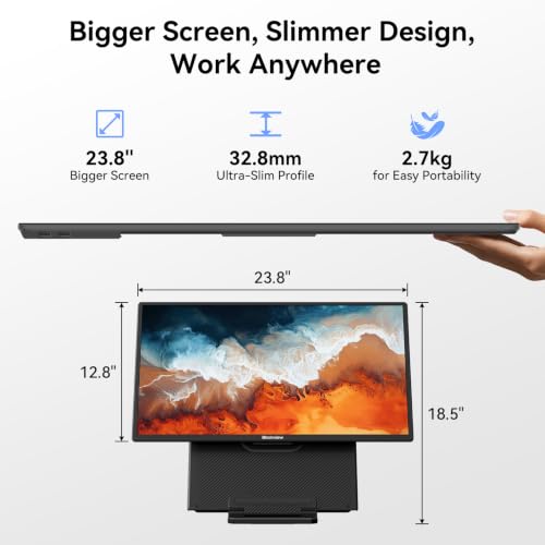 Blackview 24" Large Portable Monitor,1080P FHD 100Hz IPS Laptop Monitor Extender with Rotating Stand & VESA, Built-in Speakers, Portable Second Screen with USB-C HDMI for Work Gaming Office Home - size: 24"