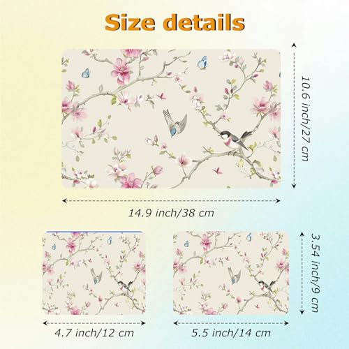 Universal Laptop Skin Sticker with 2 Wrist Pad Decals, 3-Piece Removable Vinyl Laptop Cover, Birds Pink Flowers Waterproof Anti-Scratch, Easy-Trim Fit for 13.3" 14" 15.6" Laptops - color: Birds Pink Flowers