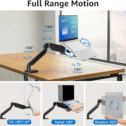 Laptop Arm Mount Adjustable Laptop Desk Mount 2-9kg Gas Spring Arm Up to 17.3 Inch Laptop Holder Tray Desktop Stand Clamp-on(Silvery)