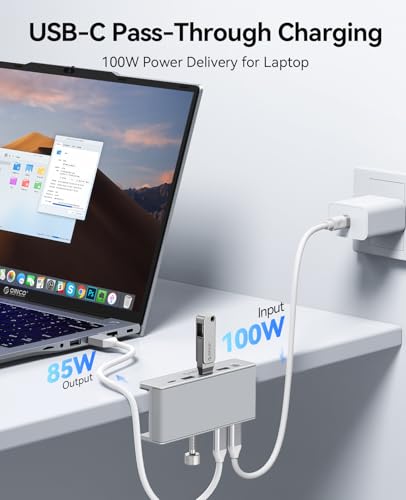 ORICO Clip Docking Station, 8-in-1 Clamp USB C Hub with 4K@60Hz HDMI, 100W PD, Gigabit Ethernet, 4xUSB Port, AUX, 10Gbps Clamp Docking Station for Laptop, MacBook, PC (Adapter Not Included) - color: Silver