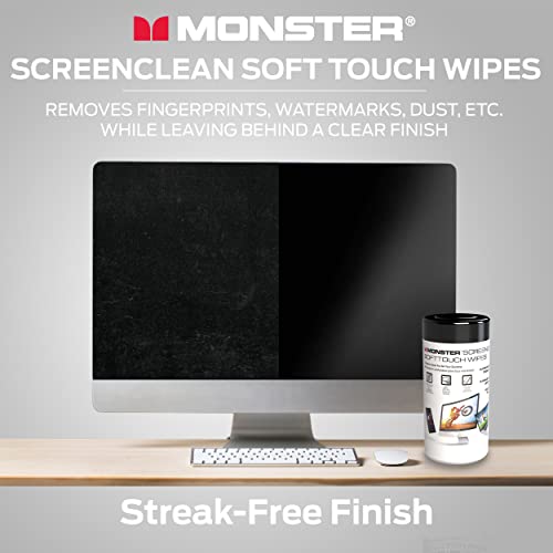 Monster ScreenClean Soft Touch Screen Cleaning Wipes, Electronics Cleaner for Phones, Tablets, Laptops, Monitors & TVs, Pre-Moistened Screen Wipes, 70 Count