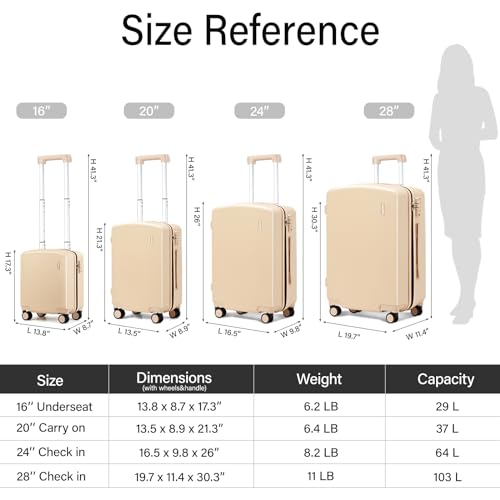 Hanke 16 Inch Underseat Small Carry On Luggage, Hard Shell with TSA Lock | PC Hard Shell, 14" Padded Laptop Pocket, Multi-Compartment, 8 Spinner Wheels, Lightweight, Short Trip - color: Cuba Sand, size: 16 Inch