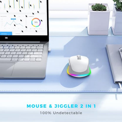 PEIOUS Wireless Mouse Jiggler - Keep Computers Awake, White & Grey | Rechargeable LED Mouse, Silent Clicks, Adjustable DPI and Random Movement Keep Computers Awake for Laptop/PC/Mac - color: White & Grey