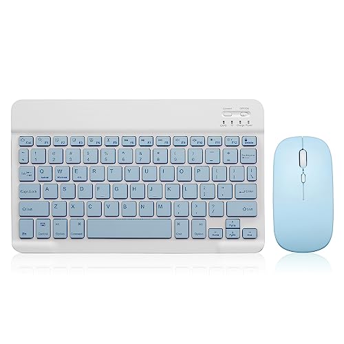 Bluetooth Keyboard and Mouse Combo Rechargeable Portable Wireless Keyboard Mouse Set for Apple iPad iPhone iOS 13 and Above Samsung Tablet Phone Smartphone Android Windows (10 inch Blue) - color: blue