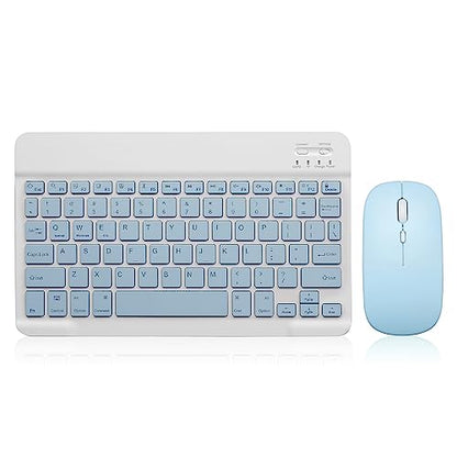 Bluetooth Keyboard and Mouse Combo Rechargeable Portable Wireless Keyboard Mouse Set for Apple iPad iPhone iOS 13 and Above Samsung Tablet Phone Smartphone Android Windows (10 inch Blue) - color: blue