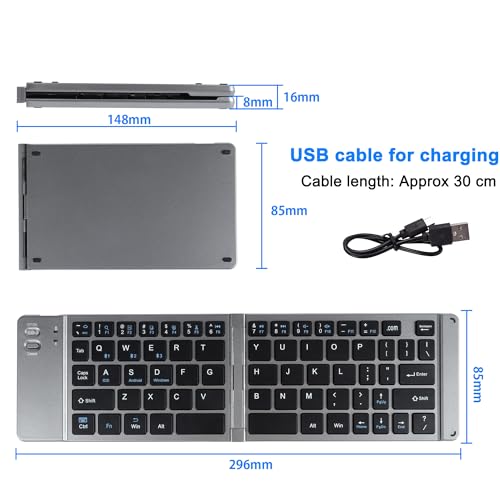 Foldable Bluetooth Keyboard Portable Ultra Slim Multi Device Mini Wireless Keyboards 66 Keys Pocket Size Rechargeable Keyboards Tri-Mode Cordless Keyboard for Laptop Tablet PC Windows iOS Android Gray