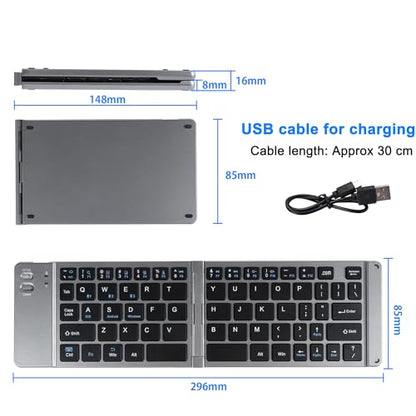 Foldable Bluetooth Keyboard Portable Ultra Slim Multi Device Mini Wireless Keyboards 66 Keys Pocket Size Rechargeable Keyboards Tri-Mode Cordless Keyboard for Laptop Tablet PC Windows iOS Android Gray