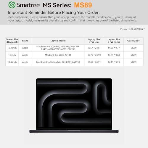 Smatree MS89 Hard Protective Case for 16.2 inch Apple MacBook Pro 2026 M5 | Compatible for Apple MacBook Pro 2026 M5/2025 M5/2024 M4 A3403/2023 A2991/2021/2019, for MacBook Pro Retina Mid 2015