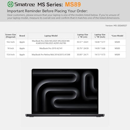 Smatree MS89 Hard Protective Case for 16.2 inch Apple MacBook Pro 2026 M5 | Compatible for Apple MacBook Pro 2026 M5/2025 M5/2024 M4 A3403/2023 A2991/2021/2019, for MacBook Pro Retina Mid 2015