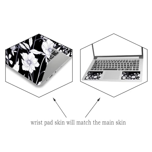 Laptop Skin Sticker Decal,12" 13" 13.3" 14" 15" 15.4" 15.6 inch Laptop Vinyl Skin Sticker Cover Art Protector Notebook PC (2 Wrist Pad Skins Included), Waterproof Removable, Black White Flower - color: Black White Flower