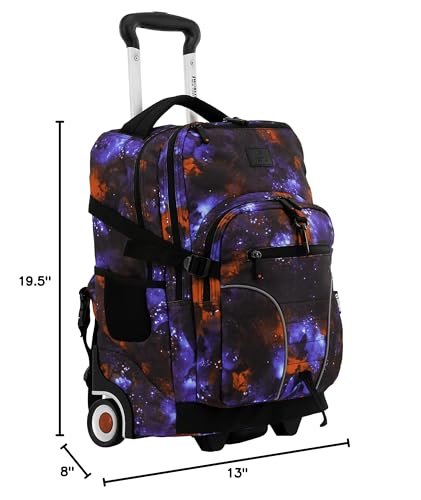 J World Lunar Rolling Backpack. Laptop Bag With Wheels. Wheeled Carry-On Travel Luggage, Galaxy, 19.5 x 13 x 8 Inches - color: Galaxy
