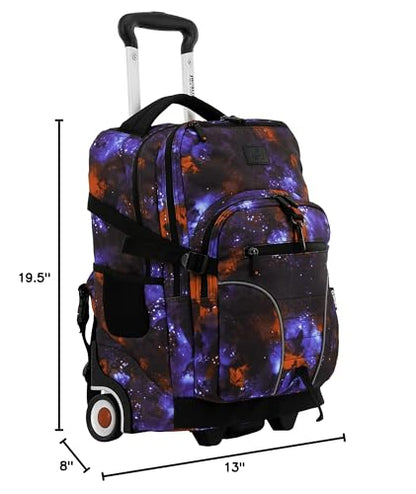 J World Lunar Rolling Backpack. Laptop Bag With Wheels. Wheeled Carry-On Travel Luggage, Galaxy, 19.5 x 13 x 8 Inches - color: Galaxy