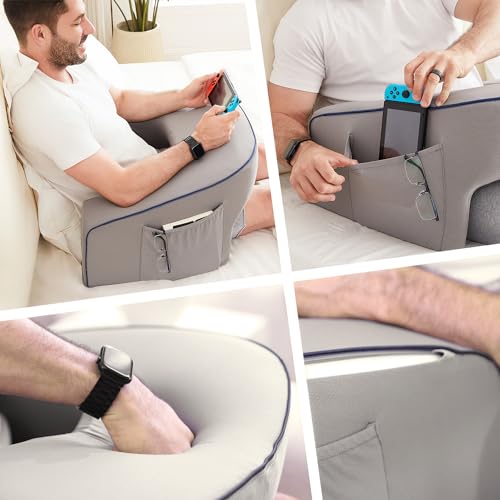 cooloo8 Soft Lap Desk Pillow for Adult, Extra Large Reading Pillow with Pocket, Arm Rest Pillow, Memory Foam Bed Rest Pillow can Reading, Working in Bed Floor Sofa (Grey) - size: Lap Desk Pillow - Large