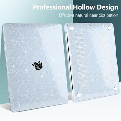 DONGKE for MacBook Air 13 inch Case 2021-2018 Release A2337 M1 A2179 A1932, Bling Plastic Hard Shell Case & Keyboard Cover Only Compatible with MacBook Air 13 inch Retina Fits Touch ID, Lightblue - color: Sparkly Lightblue