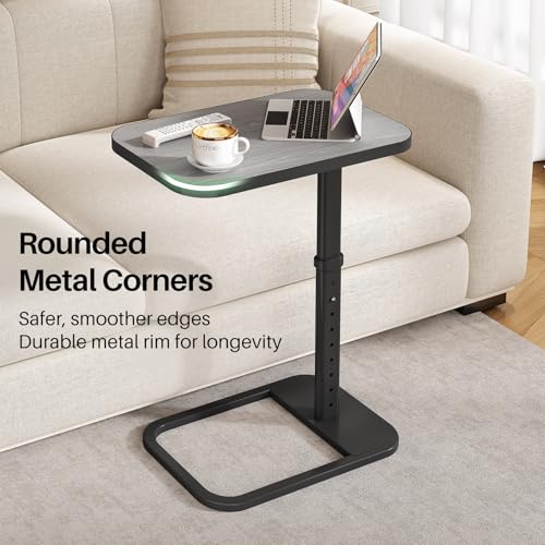 Kitstorack Upgraded TV Tray Table with Panel Lock, 90° Flip-Over Design & Adjustable Height, Sofa Arm Side Table for Eating, Laptop, Couch, Bed, or Small Spaces, Dark Gray - color: Dark Gray, style: Auto-locking