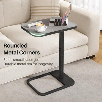 Kitstorack Upgraded TV Tray Table with Panel Lock, 90° Flip-Over Design & Adjustable Height, Sofa Arm Side Table for Eating, Laptop, Couch, Bed, or Small Spaces, Dark Gray - color: Dark Gray, style: Auto-locking