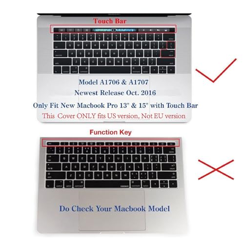 TPU Keyboard Cover Skin for MacBook Pro 13.3 15.4 inch A2159 A1990 | Clear Keyboard Protector with Macbook Touch Bar A1707 A1706 A1989