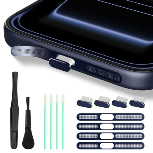 8PCS USB C Dust Plug Type C Charging Port Cover with iPhone Speaker Cover for iPhone 17 Pro/Pro Max (17Max), iPhone 17 Pro Max Speaker Dust Cover Accessories Protector Stickers, Deep Blue - color: DeepBlue