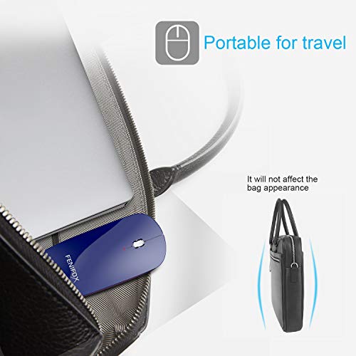 FENIFOX Bluetooth Mouse Slim, Whisper-Quiet Mini Flat Portable Mobile Mice Rechargeable Compatible with Laptop,PC,Android Windows Tablet (Deep Blue) - color: blue