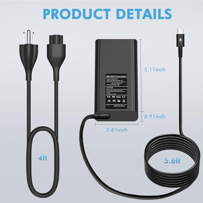 90W USB C Laptop Charger Compatible with Dell XPS 13 15 17, Latitude 5520 5530 5540 5550 5400 5450 5440 5430 5420 5320, Latitude 3420 3450 3520 3550 7320 7420, Precision 3540 5550 - color: BLACK