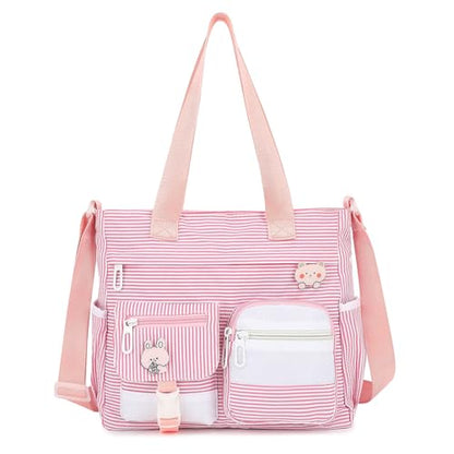 Phaoullzon Cute Messenger Bag Kawaii Crossbody Purse for Teen Shoulder Tote | Gifts for Girls/ Women, Nylon Japanese College Satchel Travel Work Gym Handbag - color: Stripes Pink, style: Medium
