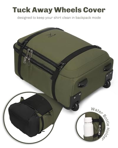 Hynes Eagle Rolling Backpack 42L Backpack with Wheels Airline Approved Carry on Luggage Laptop Travel Suitcase Bag for Women Men Dark Green - color: Dark Green