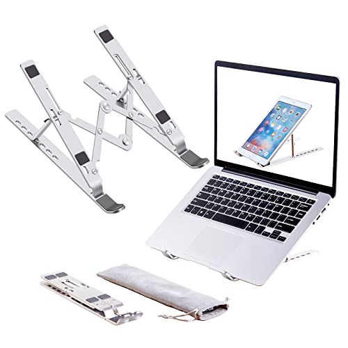 Laptop Stand, Laptop Riser Computer Stand for Desk, Adjustable Aluminum Foldable Portable Desktop Holder, Compatible with MacBook Air pro, iPad, Lenovo, 10-15.6” Laptop and Tablets (Silver)