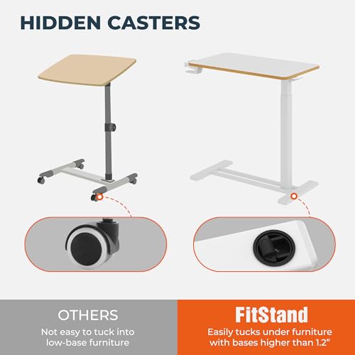 32''Large Medical Overbed Bedside Table with Wheels,Rolling Table | 31.5''x17.7'' White Pneumatic Tilting Desktop,Overbed Table with Hidden Casters for Hospital Use - color: White, size: Large