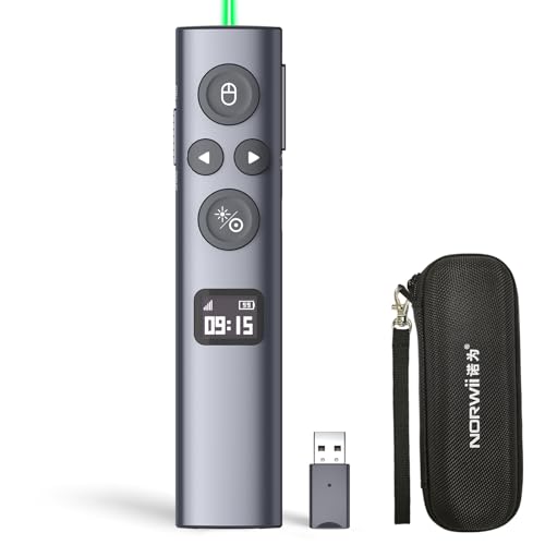 Norwii N95s Presentation Clicker for PowerPoint with Digital Laser Pointer | ①Magnify/Highlight/Air Mouse②TV Screen & Projector③OLED Battery Level Display④Vibration Countdown reminder⑤USB-C Rechargeable - color: Green - BLE&USB-A