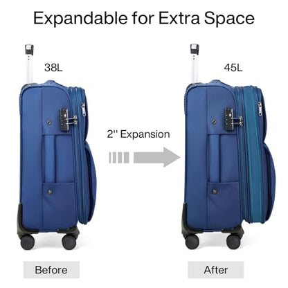Hanke 28 Inch Luggage Softside Expandable Suitcases with Spinner Wheels, Travel Checked Luggage for Women Men(Blue) - color: Blue, size: 28 Inch Checked in