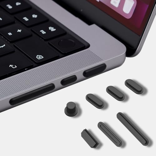 7 PCS Dust Plug Cover for MacBook Pro 14" 16" M5-M1,MacBook Air 13.6" 15.3" M5 M4 M3 M2, MacBook Pro 13" M2 M1, Port Cover Dust Plug for HDMI, Thunderbolt, SD, Charger Port & Headphone - color: Black, size: 7 PCS