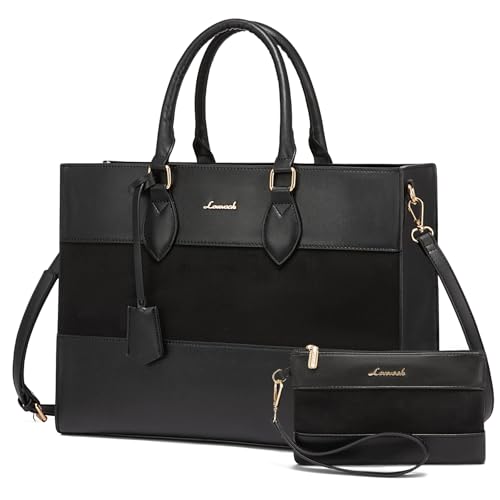 LOVEVOOK Laptop Tote Bag for Women, Work Totes Business Office Computer Briefcase with Clutch Purse - color: Black, size: 17.3 inch