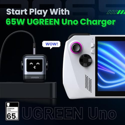 UGREEN Uno 65W USB C Charger Block, Nexode 3-Port GaN Fast Charger with Screen, Fun Robot Gifts for Men Women, Compatible with iPhone 17, MacBook Pro/Air/Neo, XPS, Galaxy S26, Steam Deck, Black - color: Black