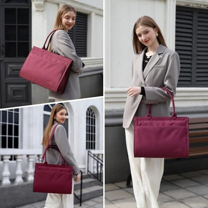 Laptop Tote Bag for Women, Large Canvas Totes with Zipper and Key Fob, Work School Bag Travel Bag Teacher Nurse Purse - color: Wine