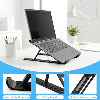 Laptop Stand for Desk, Adjustable 10-Angle Foldable Laptop Riser, Portable Black Plastic Tablet Holder, Ventilated Notebook Stand Compatible with All Laptops up to 17 Inch - color: Black