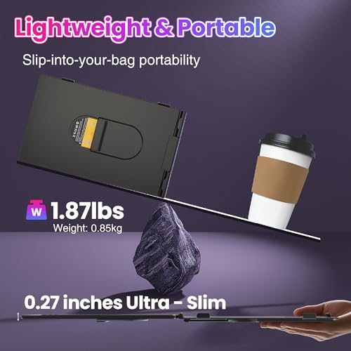 CIDETTY Laptop Screen Extender 0.27" Ultra-Thin, 14" Dual Portable Monitor FHD 1080P IPS, USB-C/HDMI Plug & Play Travel Screen for 13-17" Laptops, Compatible with Wins/Mac/Chrome/Switch/Android - color: Phantom Black